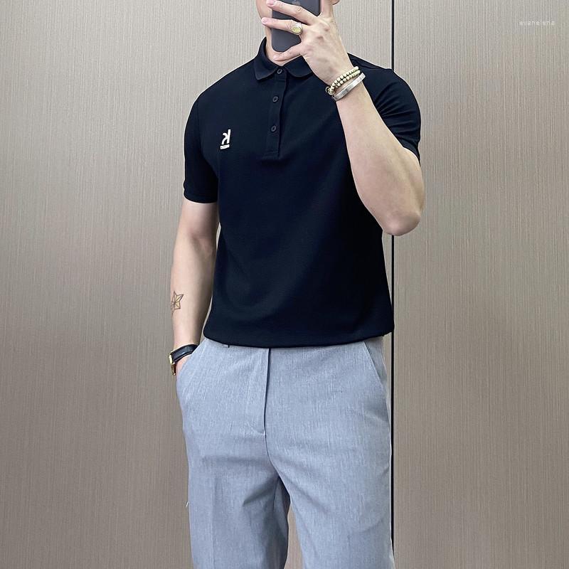

Men's Polos Embroidered Printed Shirts For Men Summer Short Sleeve Casual Slim T-shirts Fashion Social Streetwear Lapel Tee TopsMen's Men'sM, Black