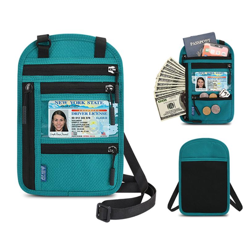 

Outdoor Bags Travel Passport Holder RFID ID Organizer Shoulder Neck Pouch Wallet Creative Waterproof Document Case, Blue color