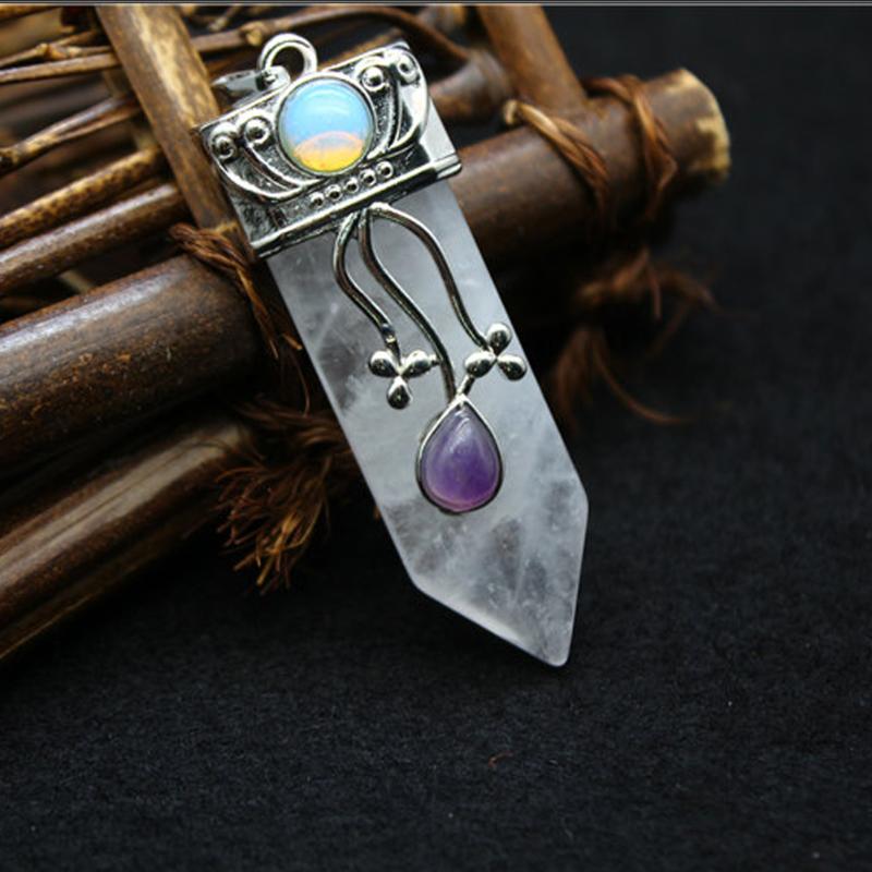 

Pendant Necklaces 12pcs High Quality Natural Stone Quartz Crystal Chakra Sword Shape Charm Making Women Men Healing PendulumPendant