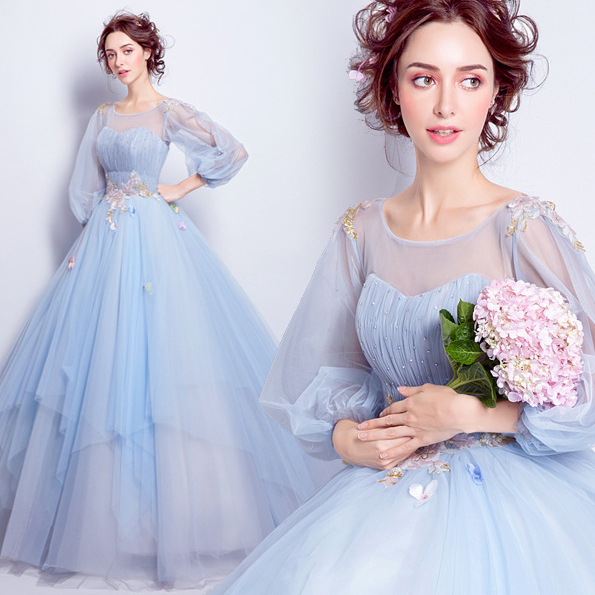 2022 Vintage Champagne Satin Lace Applique Ball Gown Wedding Dress Elegant Long Sleeves Princess Plus Size Saudi Arabic Dubai Bridal Gown-image-760545160