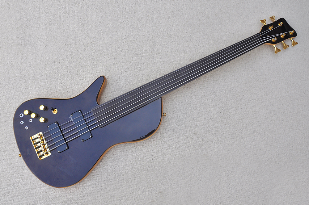 

Factory Custom Left handed 5-string Neck-Thru-Body Electric Bass Guitar Fretless Rosewood Fingerboard Brown Color Gold Hardwares Offer Customized