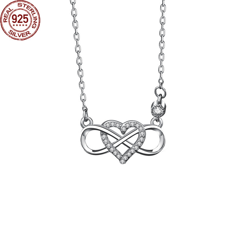 

Pendant Necklaces S925 Sterling Silver Mobius Ring Infinite Love Lucky Zircon Couple Neckl