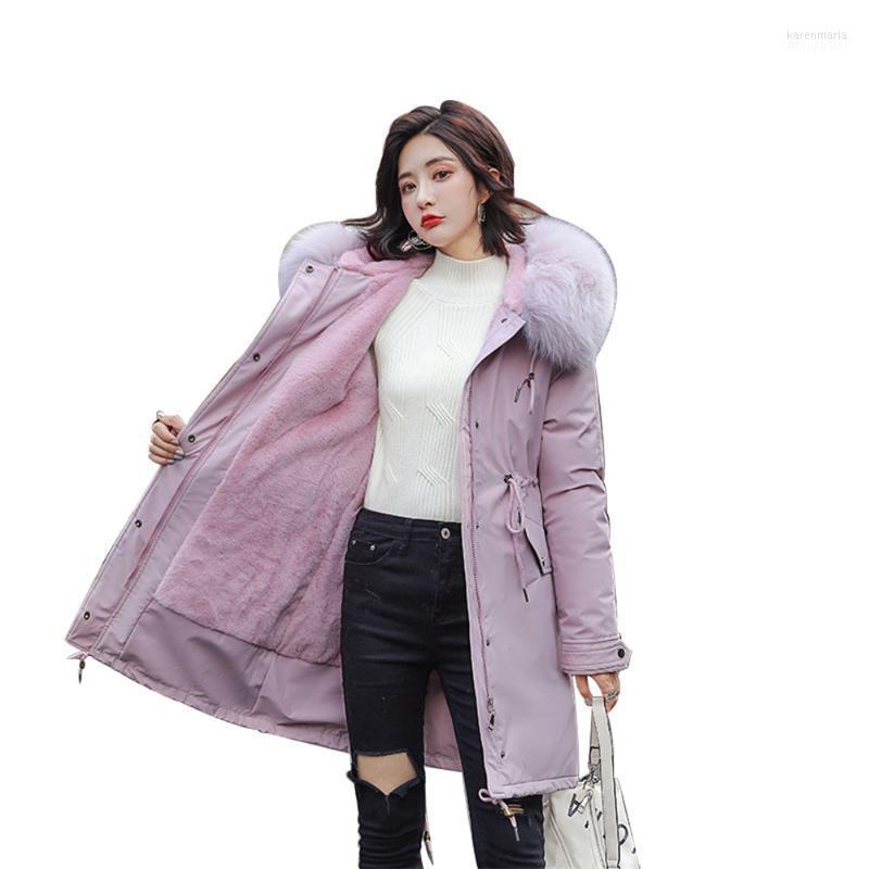 

Women Winter Thickened Parka Snow Wear Slim Long Cotton Jacket Wool Lining Warm Female Black Plus Size Coat Kare22, White