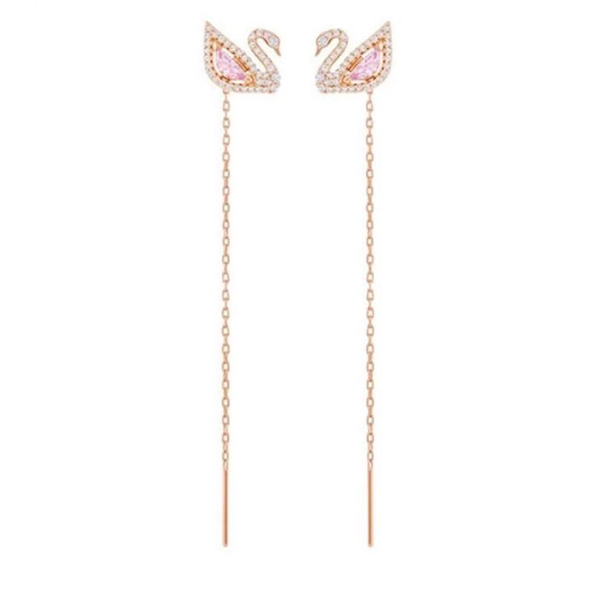 Boucles d'oreilles de pote de swan de luxe pour femmes marques de file d'oreille à glands longs avec des bijoux en cristal rose Gift200J