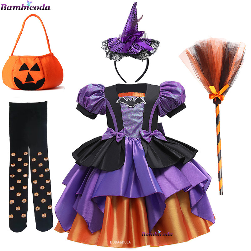 

Special Occasions Girls Fancy Pumpkin Halloween Dress Kids Cosplay Bat Print Witch Costume Festival Party Ball Gown Children Princess 220826, Only hat