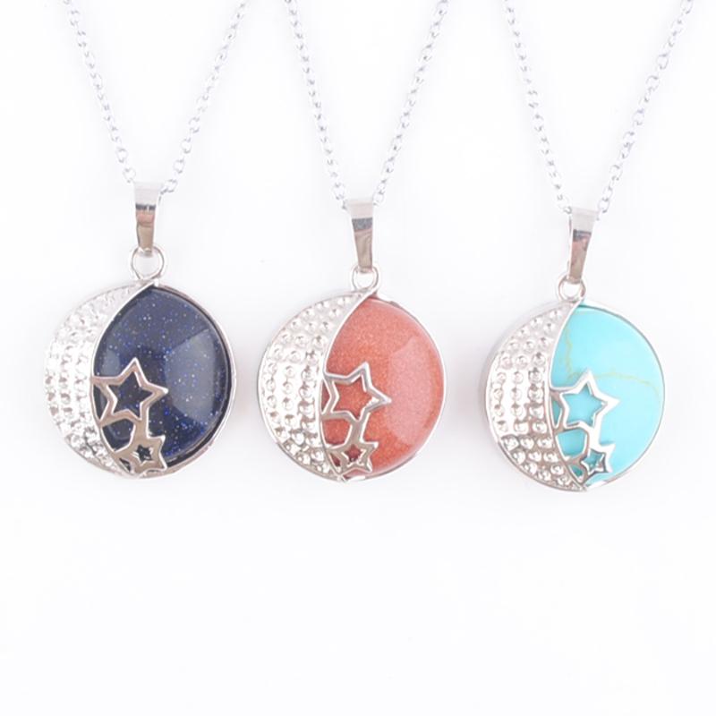 

Pendant Necklaces Natural Stone & Necklace For Women Yoga Jewellery Beads Semicircle Moon Stars Back Hollow Chain 45cm QBN367