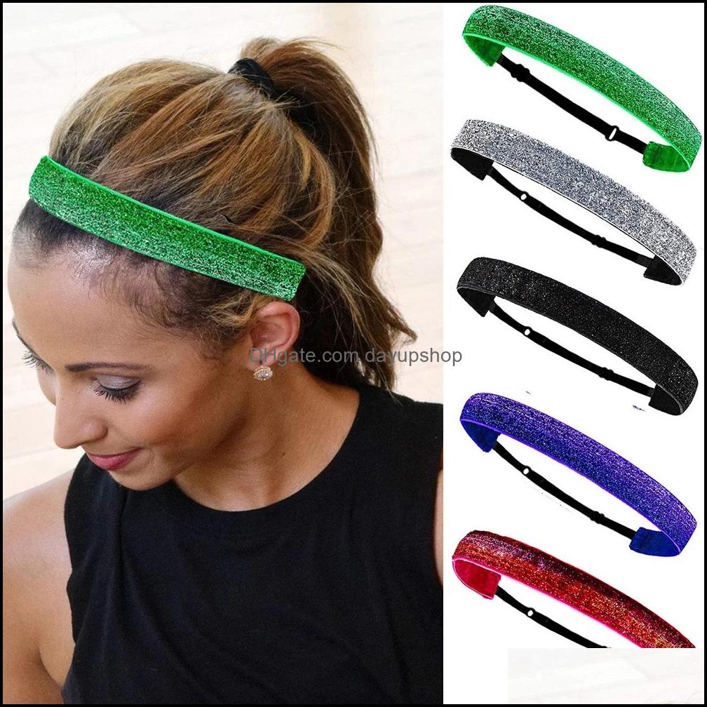 

Headbands Hair Jewelry Glitter Sports Band Yoga Headband Anti-Slip Elastic Sweatband Fitness Running Biking Hea Dhsil