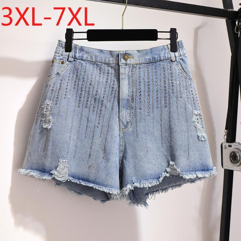 

Women's Shorts Missfansiqi 3XL-7XL Womens' Plus Size Denim Spring Summer 2022 Large Loose Casual Elastic Waist Hole Wide Leg, Blue