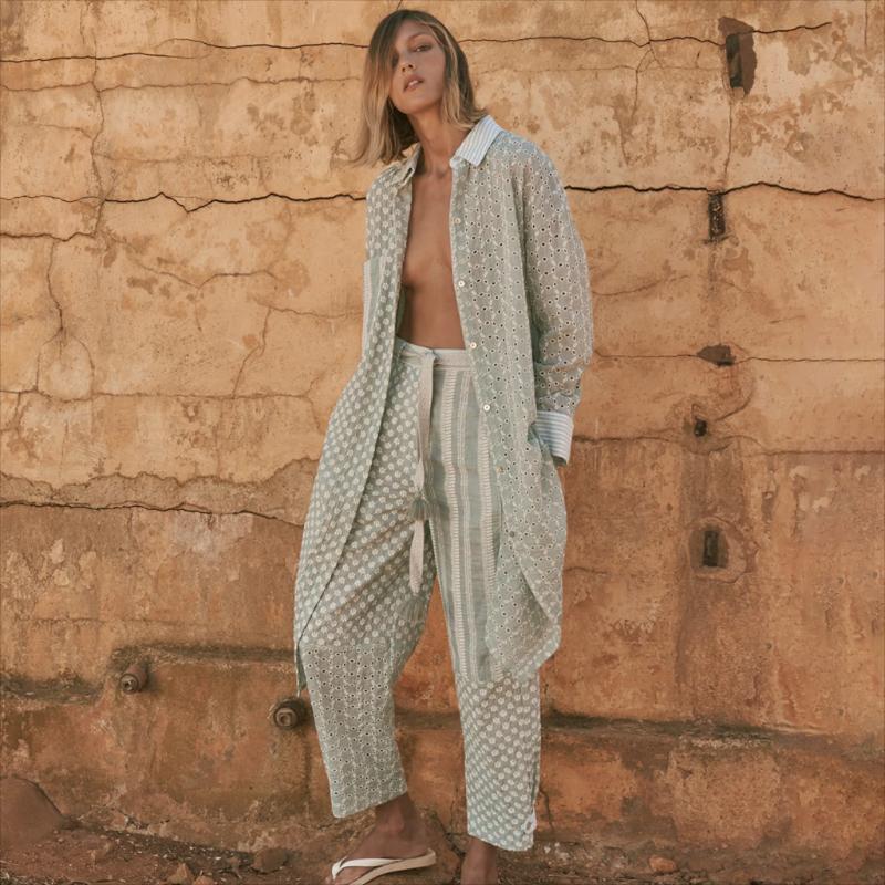 

Women's Blouses & Shirts AYUALIN Boho Long Sleeve Shirt Blouse Women Tops Vintage Blue Floral Embroidery Patchwork 2022 Autumn Casual Robe, Sky blue