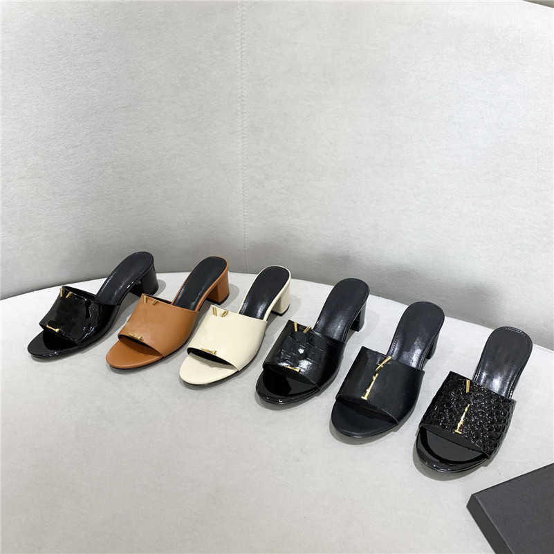

2021 Brand Women Slippers Fashion High Heel Slipper Ladies Platform Slide Metal Letter Black Sandals Patent Leather Snake Print ShoesULVQDQQ