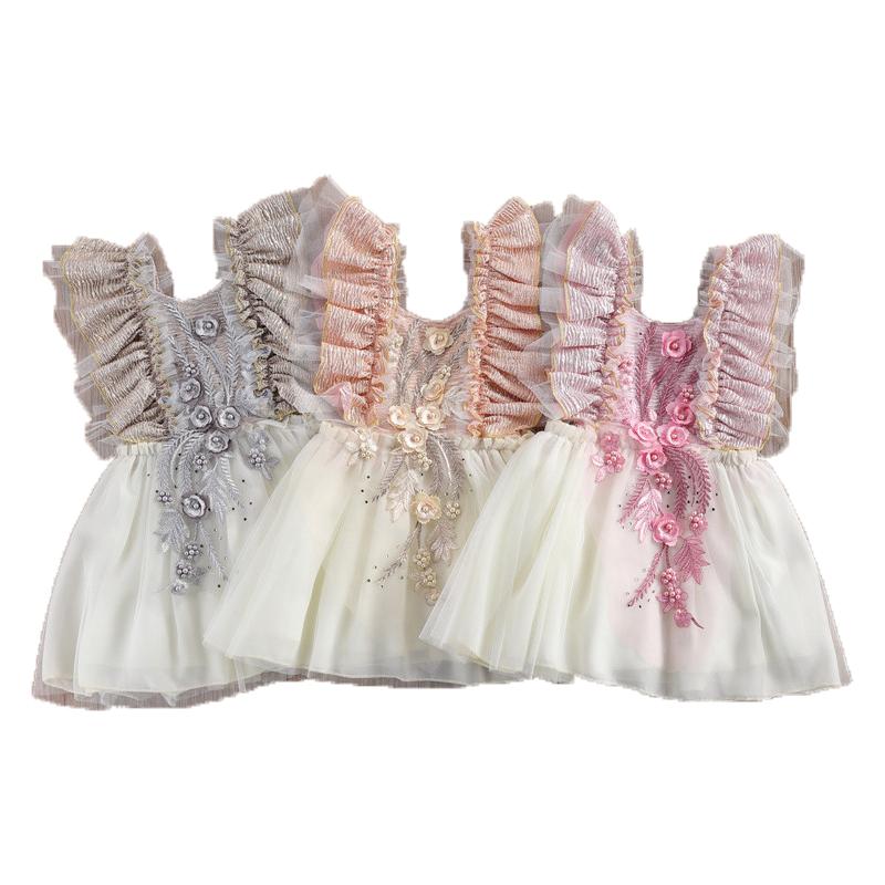

Girl's Dresses Kids Baby Girls Dress 0-24M Sweet 3D Pears Flower Embroidery Ruffle Short Sleeve Party Tutu Girl Summer SundressGirl's