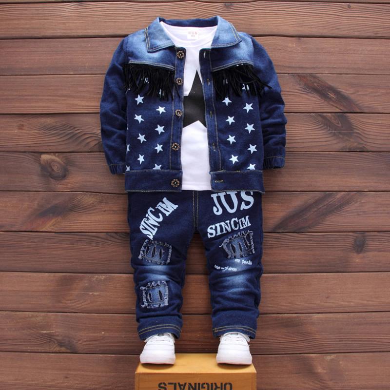 

Clothing Sets 3PC Kids Baby Boys Girls Denim Clothes Infant Boy Girl Coat T-Shirt Jeans Outfits Suits TracksuitsClothing, Style 2-grey