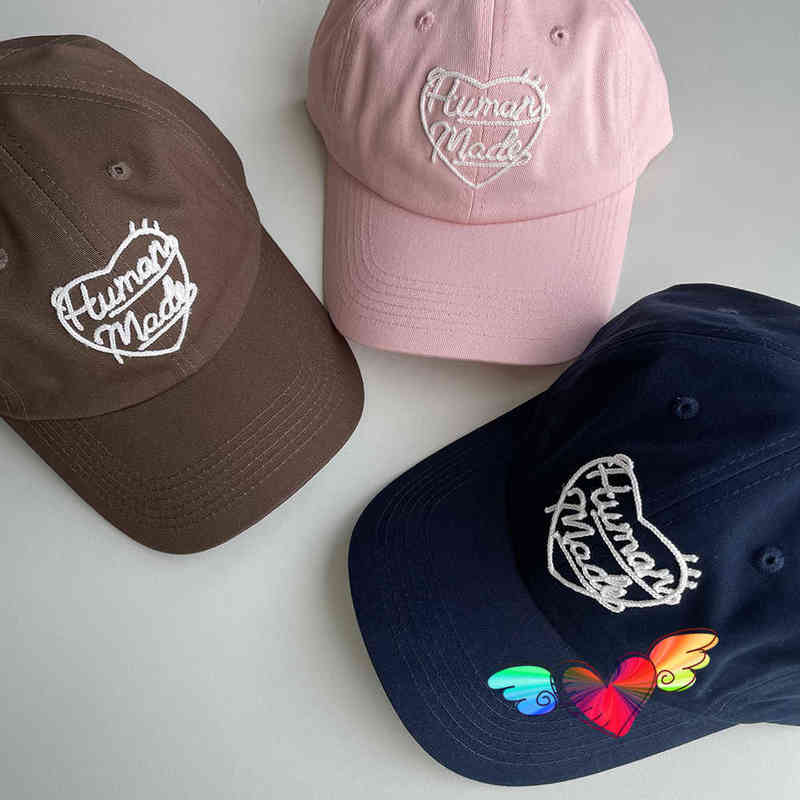 

Hollow Embroidery Human Made Cap 2022 Men Women Heart Mark Human Made Baseball Caps Canvas Sunshade Hats T220728, Orange