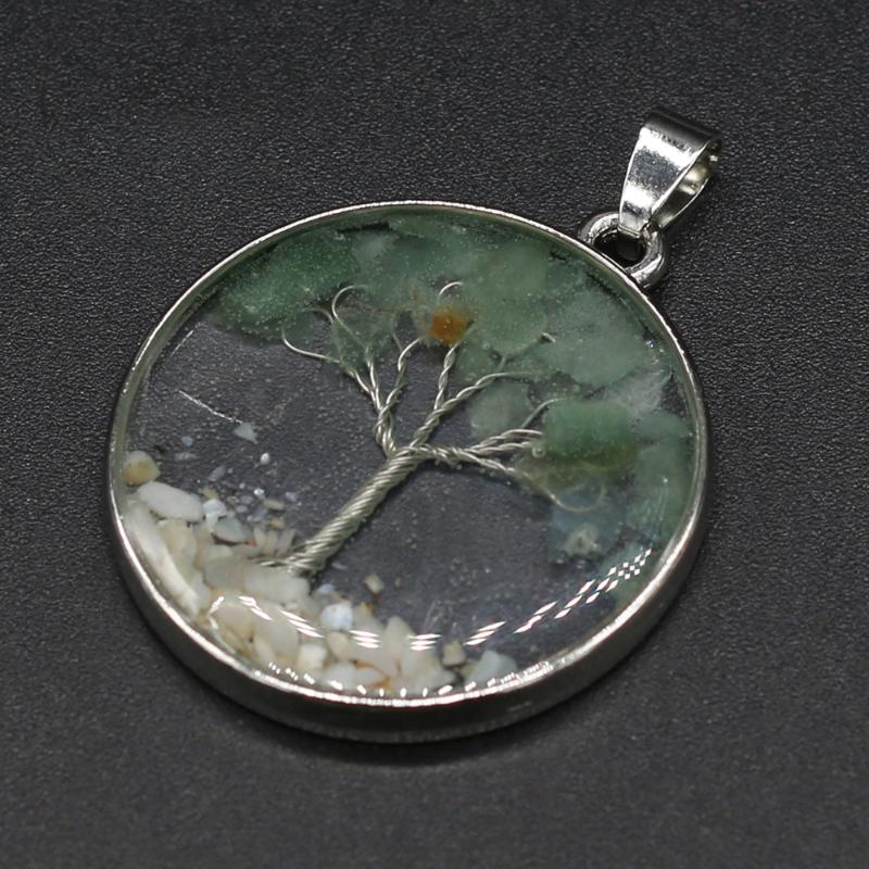 

Pendant Necklaces Natural Stone Pendants Tree Of Life Green Aventurines Stainless Steel Frame For Jewelry Making DIY Necklace Earrings Gifts