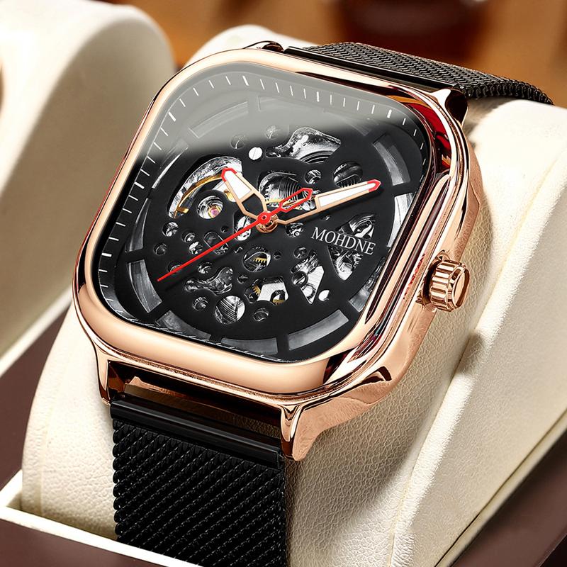

Wristwatches Mens Watches Top Automatic Mechanical Watch Stainless Steel Waterproof Skeleton Self Wind Sport Wristwatch MaleWristwatches Wri, Leather rose black