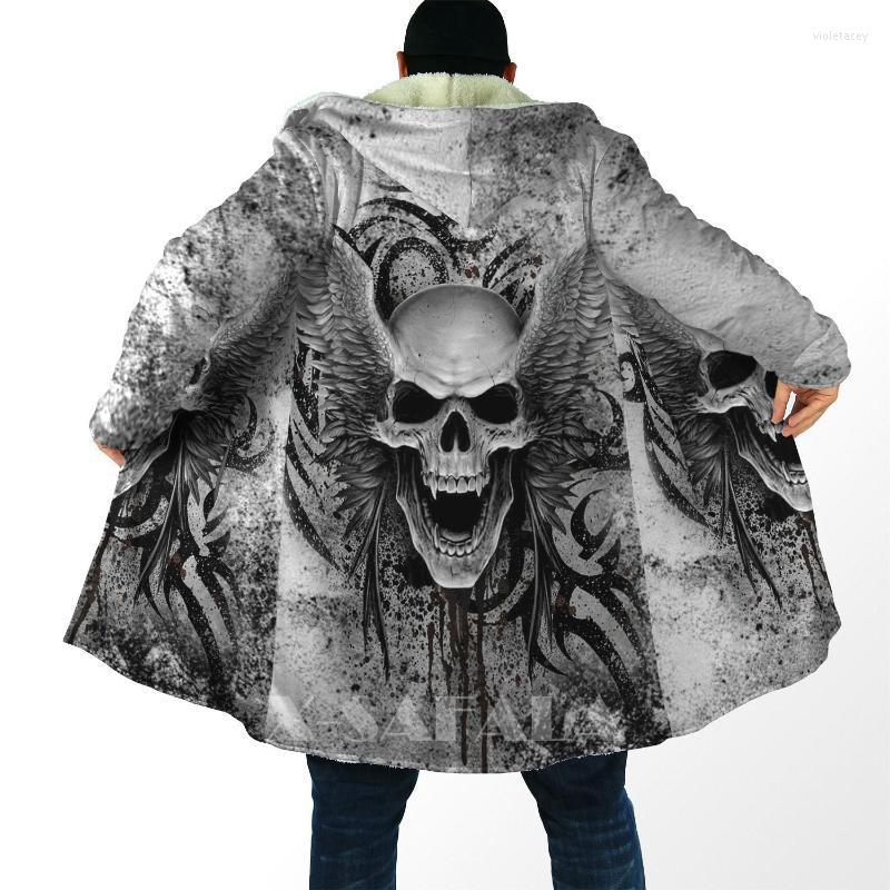 

Men' Wool & Blends Thick Warm Hooded Cloak For Men Tattoo Symbol Viking Armor Overcoat Coat 3D Print Windproof Fleece Unisex Casual-A29 Vio, D40