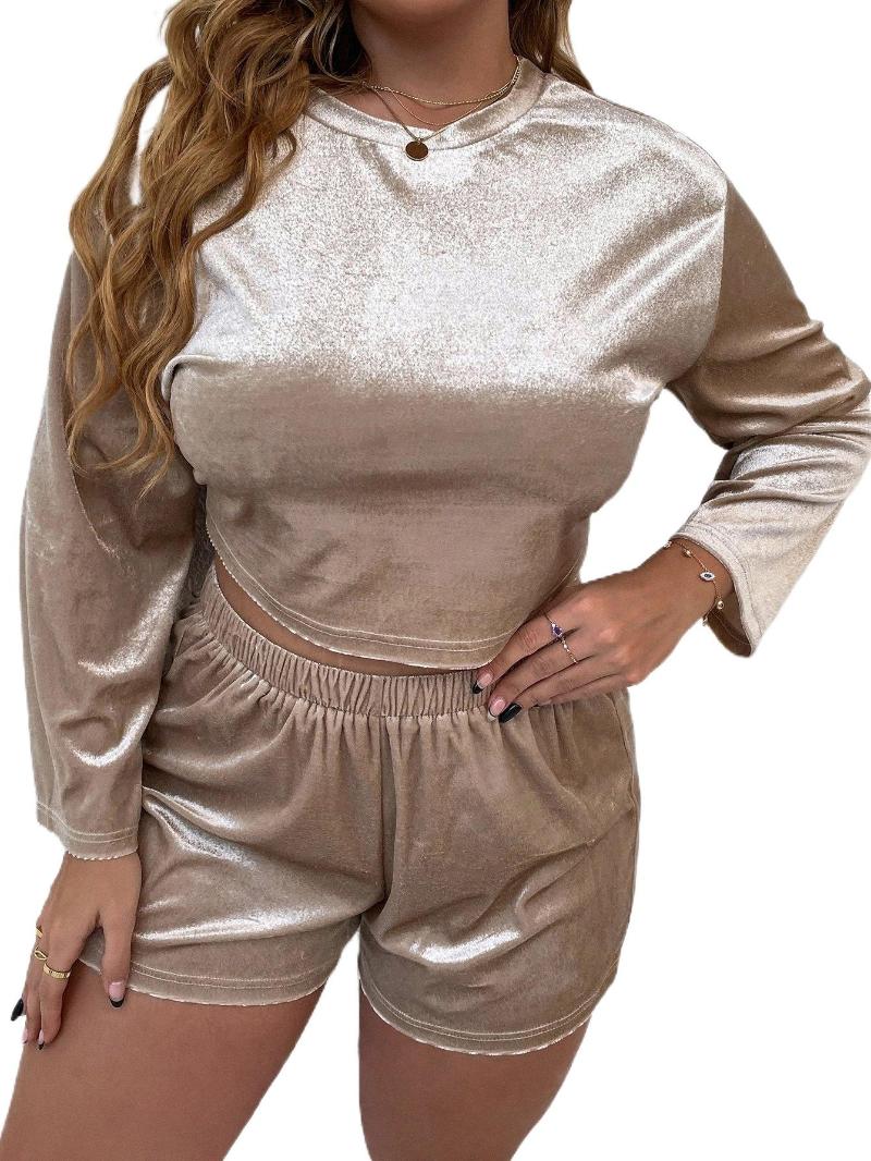 

Plus Size Dresses Drop Shoulder Velvet Tee & Shorts Q0rN#Plus, Apricot