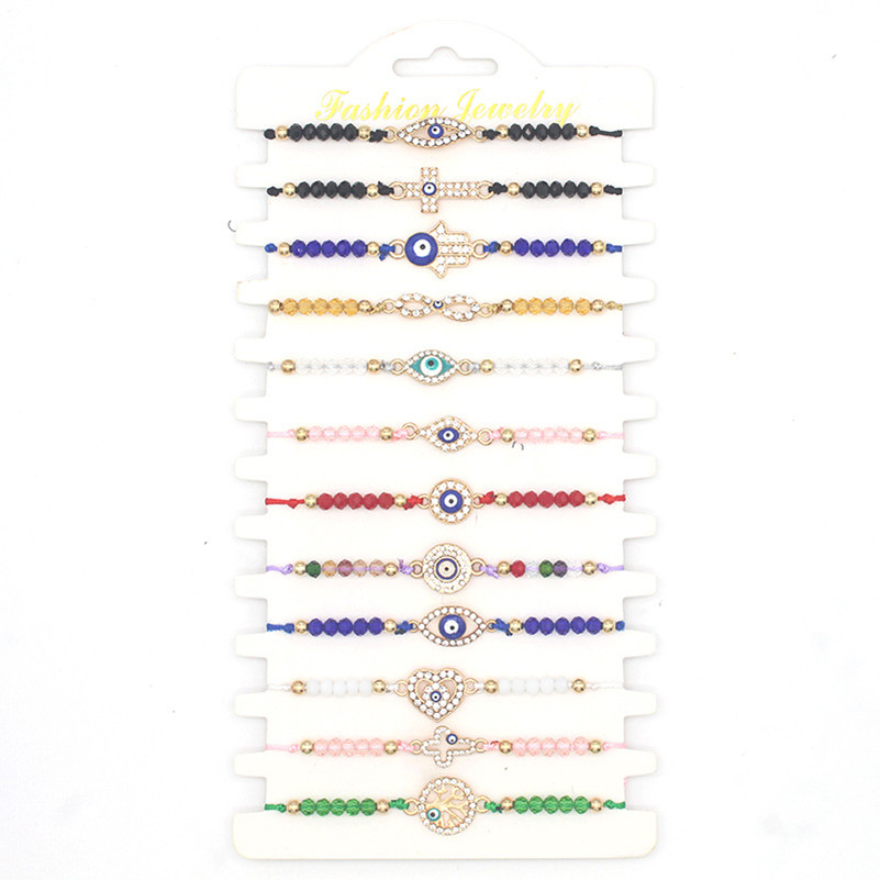 

12 Pcs Colorful Diamond Evil Eye Beaded Bracelets Handmade Braided String Good Luck Nazar Amulet Bangle Lucky Turkish Religious Symbol Jewelry