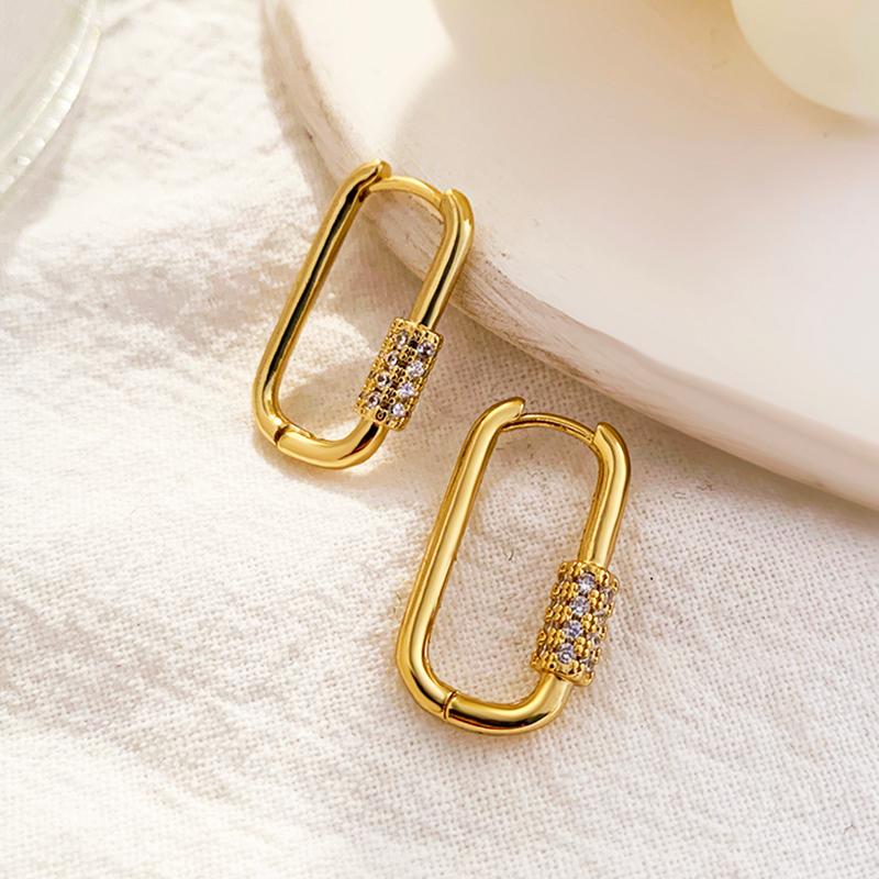 

Hoop & Huggie Fashion Cubic Zirconia Spiral Carabiner U Shaped Earring Ear Buckle Piercing Huggies For Women Geometric EarringsHoop