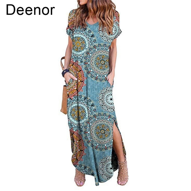 

Plus Size 5XL Sexy Women Dress Summer Casual Short Sleeve Floral Maxi For Long Lady es 220613, 11 peacock blue
