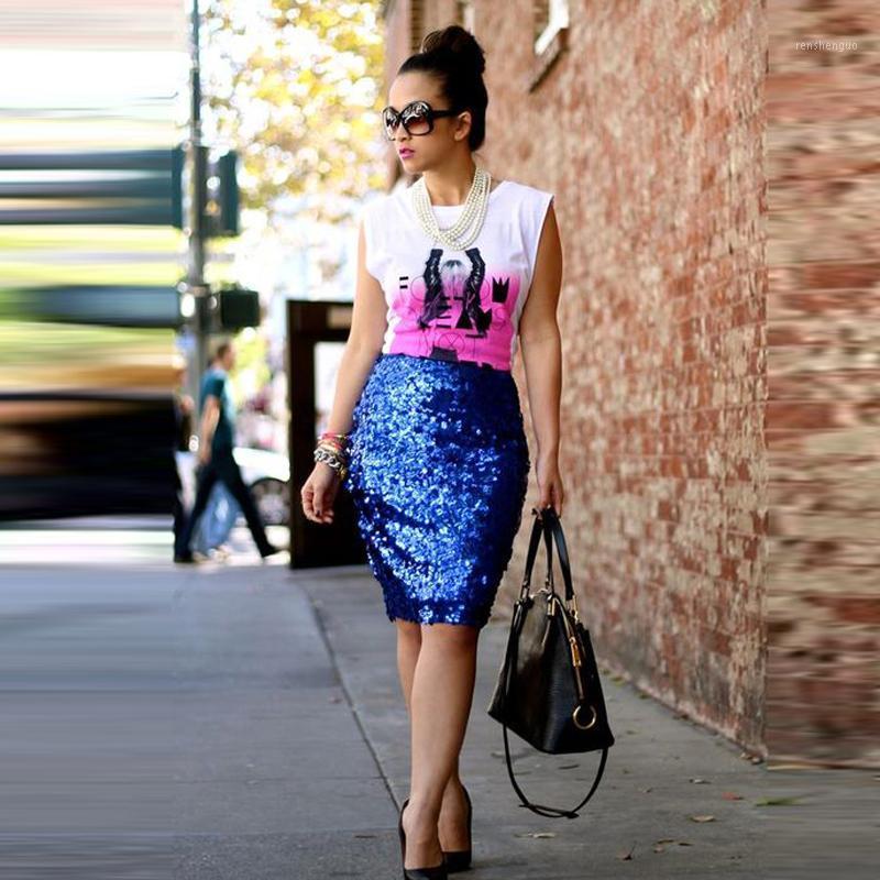 

Skirts Shiny Royal Blue Sequined Pencil Skirt For Women Fashion High Waist Knee Length Midi Custom Made Sexy Sequins, Dark grey