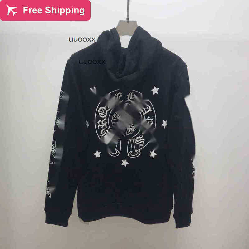 

European and American European and American Crowe Chrome//heart High Hoodie Quality Men's Top Coat Cross Sanskrit Print Trendy Br, White