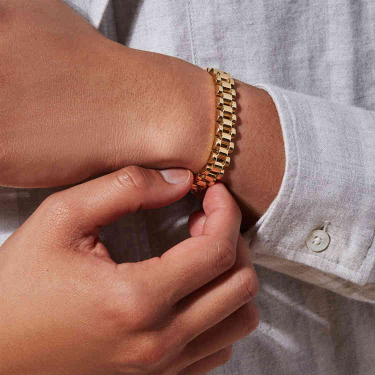 

Wholale non-discolor waterproof chunky bold 14k gold stainls steel adjustable smart gold watch band watch strap bracelet