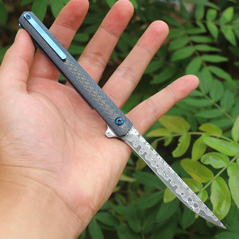 

Top Quality Flipper Pocket Knife VG10 Damascus Steel D Carbon Fiber & G10 Handle Fast Open Folding Knives