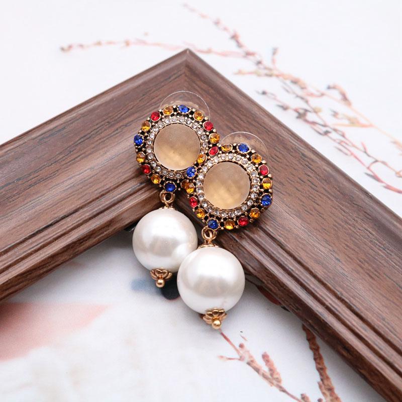 

Stud Delicate Elegant Pearl Earrings Rhinestone Colorful Sweet Jewelry Party Wedding AccessoriesStud