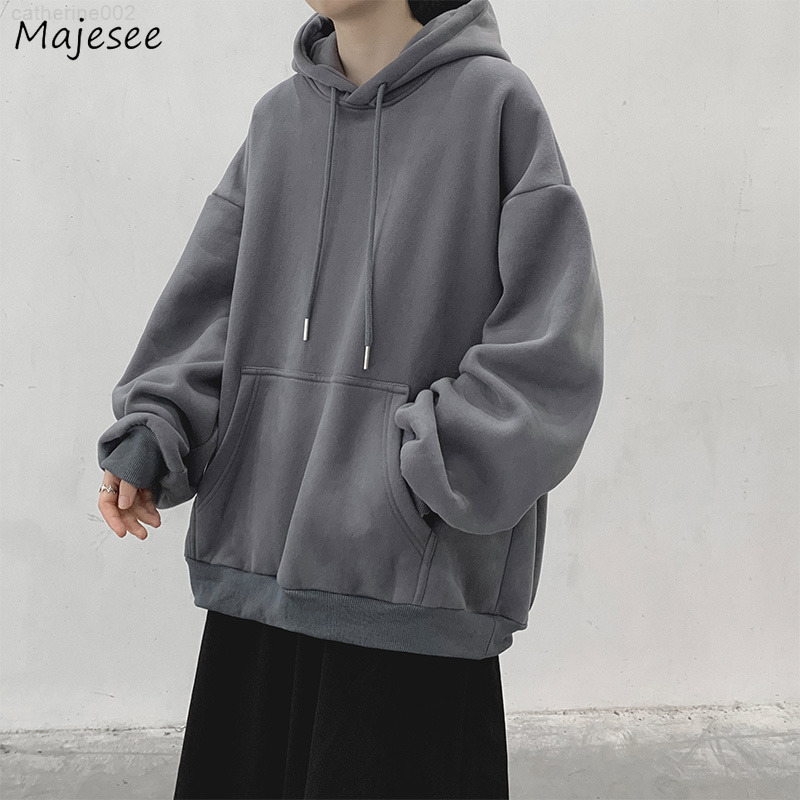 

Hoodies Men Baggy Handsome Pure Color Streetwear Korean Stylish Hooded College All-match Classical Clothing Popular Cozy Casual G220720, Green