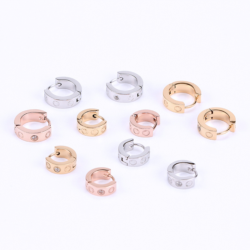 

Titanium steel stud earring for woman exquisite simple fashion C diamond ring lady earrings jewelry gift no box