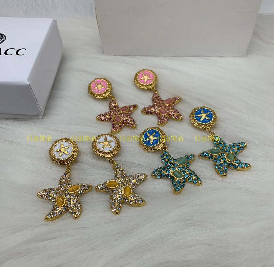

New designed Medusa head portrait colored diamonds starfish women necklace bracelet sea travel holiday style ladies baroque Designer Jewelry 03, Golden