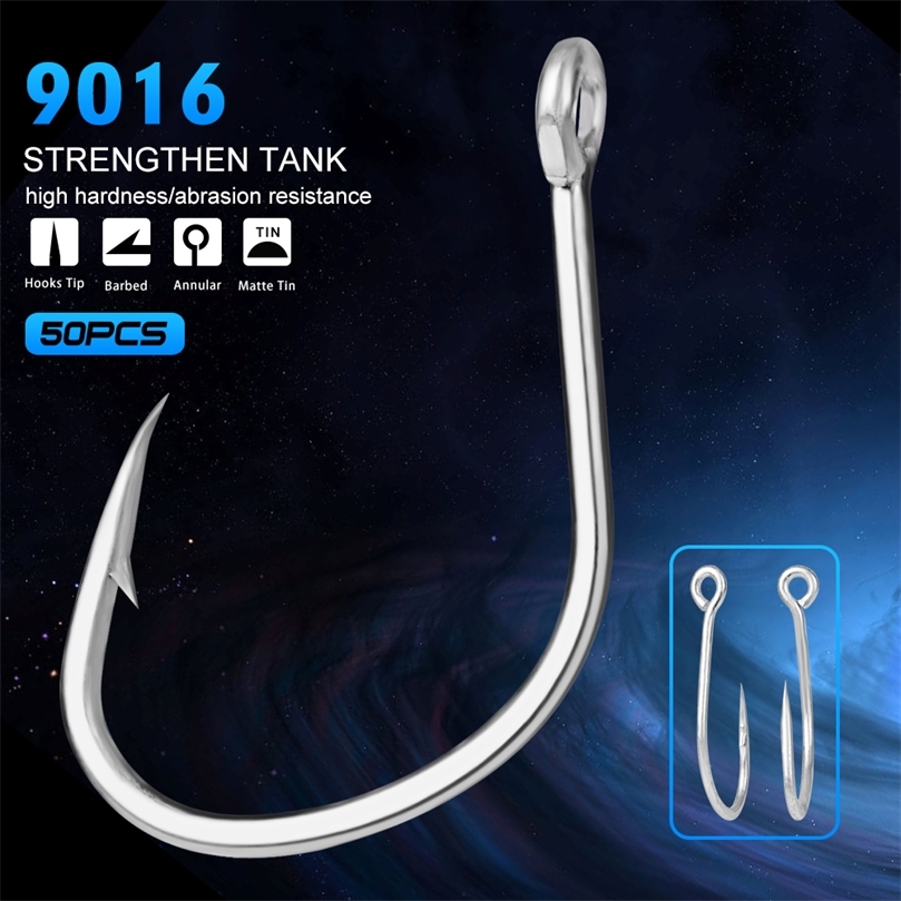 

50pcs/lot High Strength Hooks Matte Tin Single Hooks 1/0#-2/0#-3/0#-4/0#-5/0# High-Carbon Steel Saltwater Fishing Hook 220401