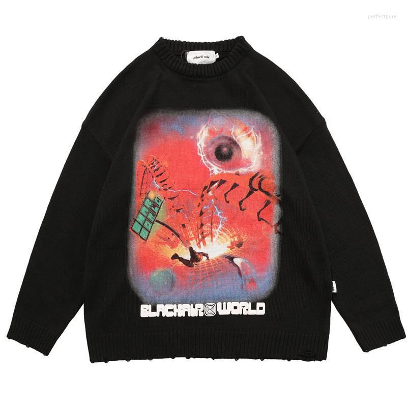 

Men's Sweaters Hip Hop Oversized Sweater Men Women Couple Knitted Pullover Vintage Gothic Printed Harajuku Punk Korean Winter Perf22, White