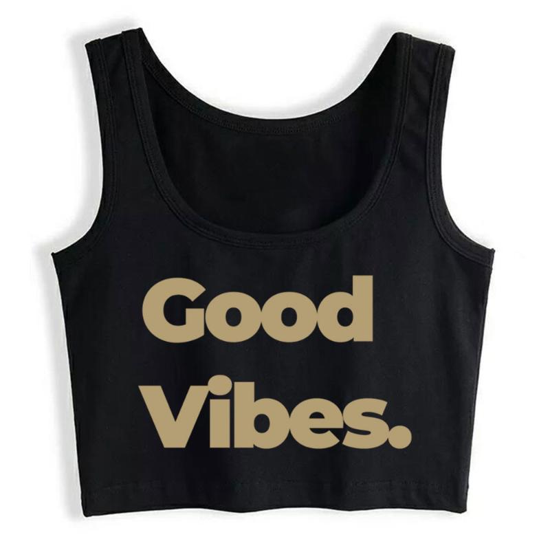 

Women' Tanks & Camis Crop Top Good Vibes Funny Vintage Print Sexy Streetwear Y2k Tops Womens Blusas Mujer De Moda 2022 Verano Gym Tank Wome, Black