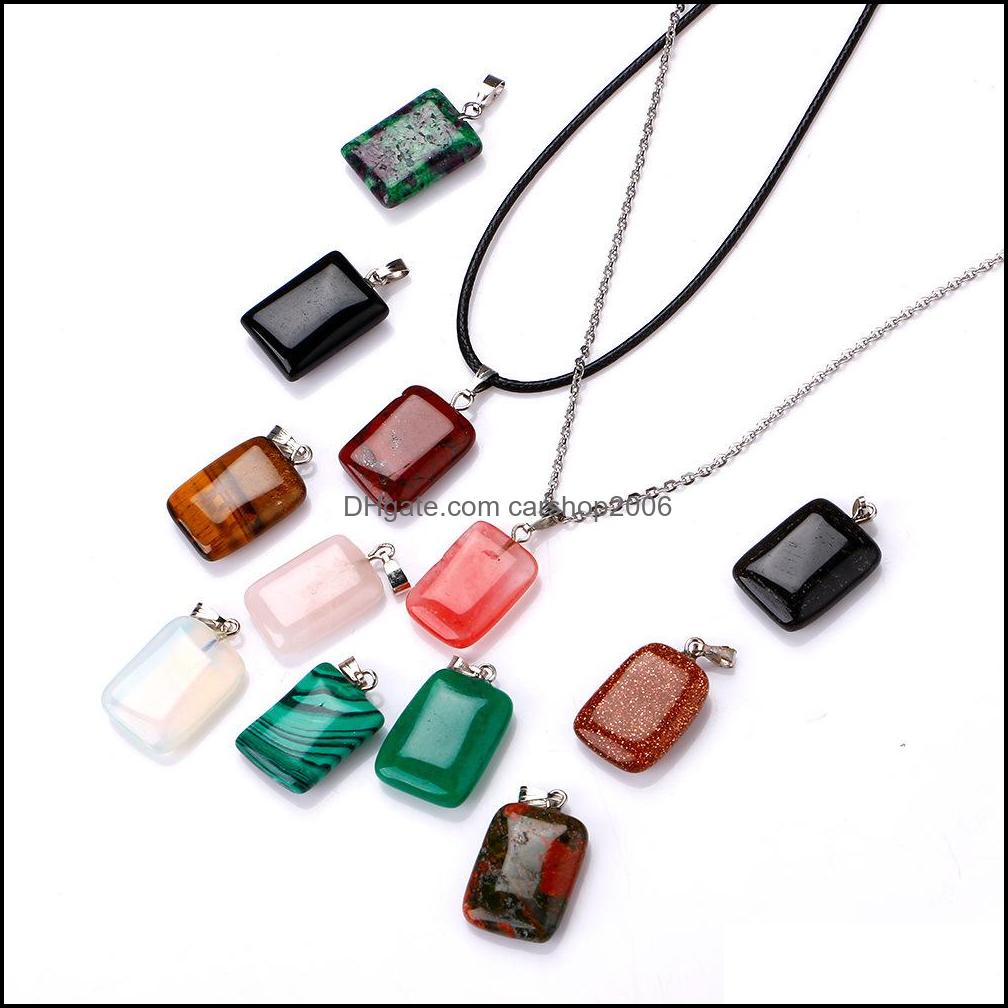 

Pendant Necklaces Pendants Jewelry Natural Stone Rec Necklace Opal Tigers Eye Quartz Crystal Chakra Reiki Healing Pendum Drop Delivery 202