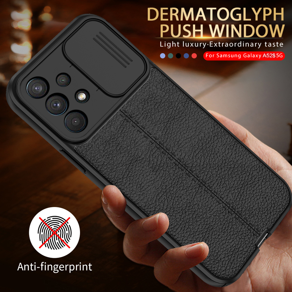 

For Samsung Galaxy A52S 5G 6.5" Camera Lens Push Window Protector Case A 52S A52 S Litchi Pattern Shockproof Cover, Black