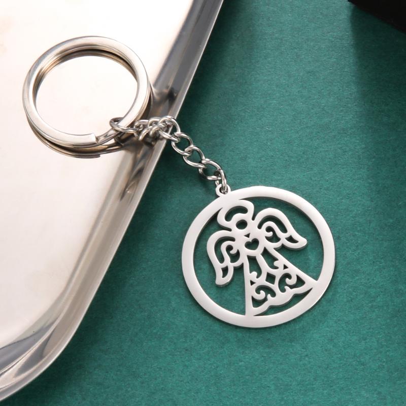 

Keychains COOLTIME Trendy Women Men Keychain Angel Heart Charm Key Ring Holder Stainless Steel Jewelry For Car Friends Gifts Wholesale