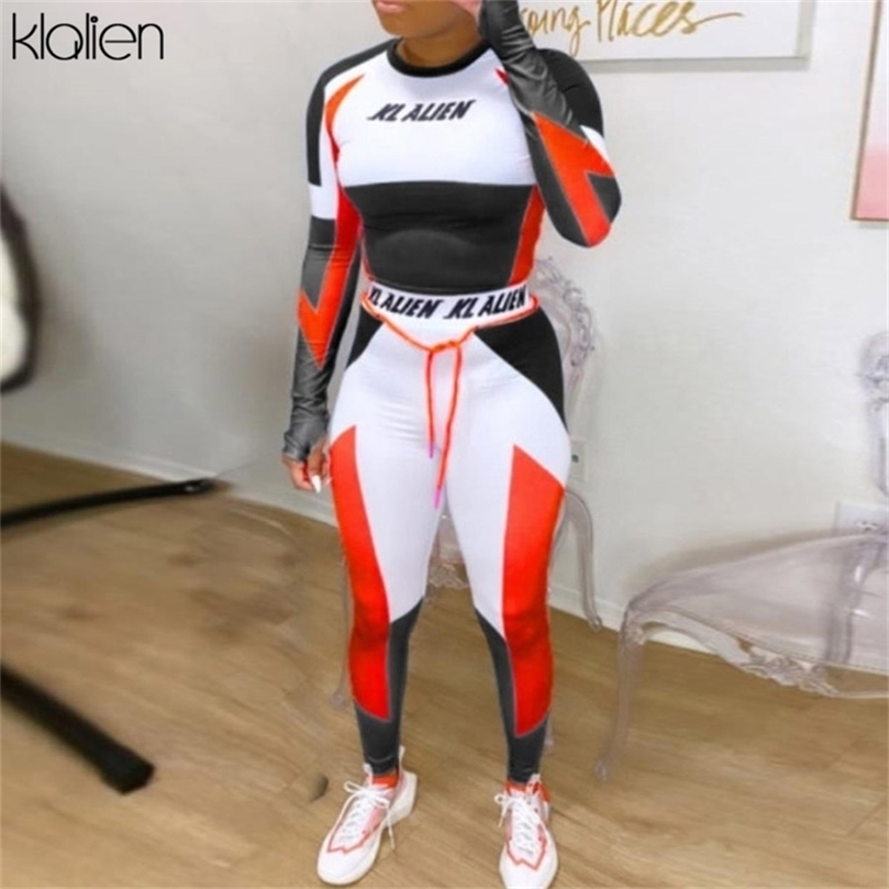 

KLALIEN Spring Outfit Printing Exclusive Customization High Elastic Fitness Top Sport Leggings Tracksuit 2 Piece Set Women 210331, Orange