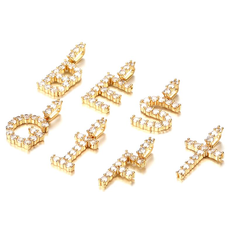 

Pendant Necklaces Kinel Punk A-Z White Zircon Letter Charms Fashion Gold Color Pendants For DIY Necklace Hip Hop Jewelry Making