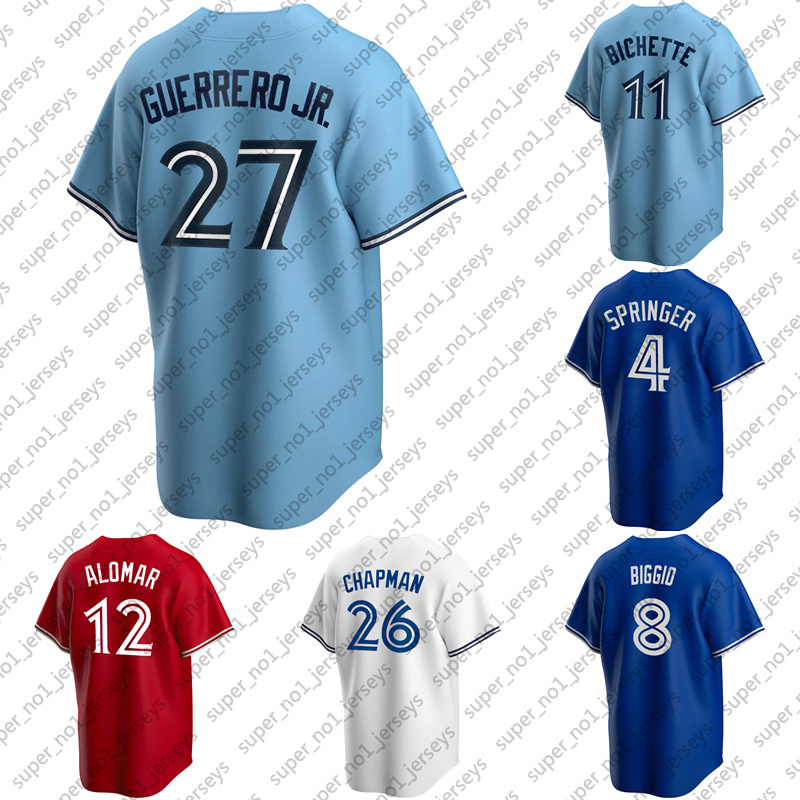 

Toronto 27 Vladimir Guerrero Jr 11 Bo Bichette Jersey Baseball 4 George Springer Matt Chapman Cavan Biggio Jerseys Blue Bradley Zimmer Kevin Gausman Kikuchi, Man custom jersey (ln)