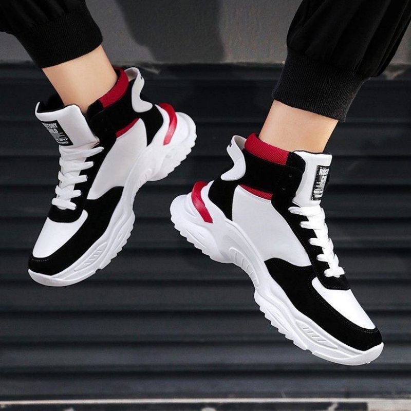 Chaussures montantes hommes chaussures en cuir PU couleur correspondant décontracté mode bout rond fond épais jeunesse tendance rue à lacets bask