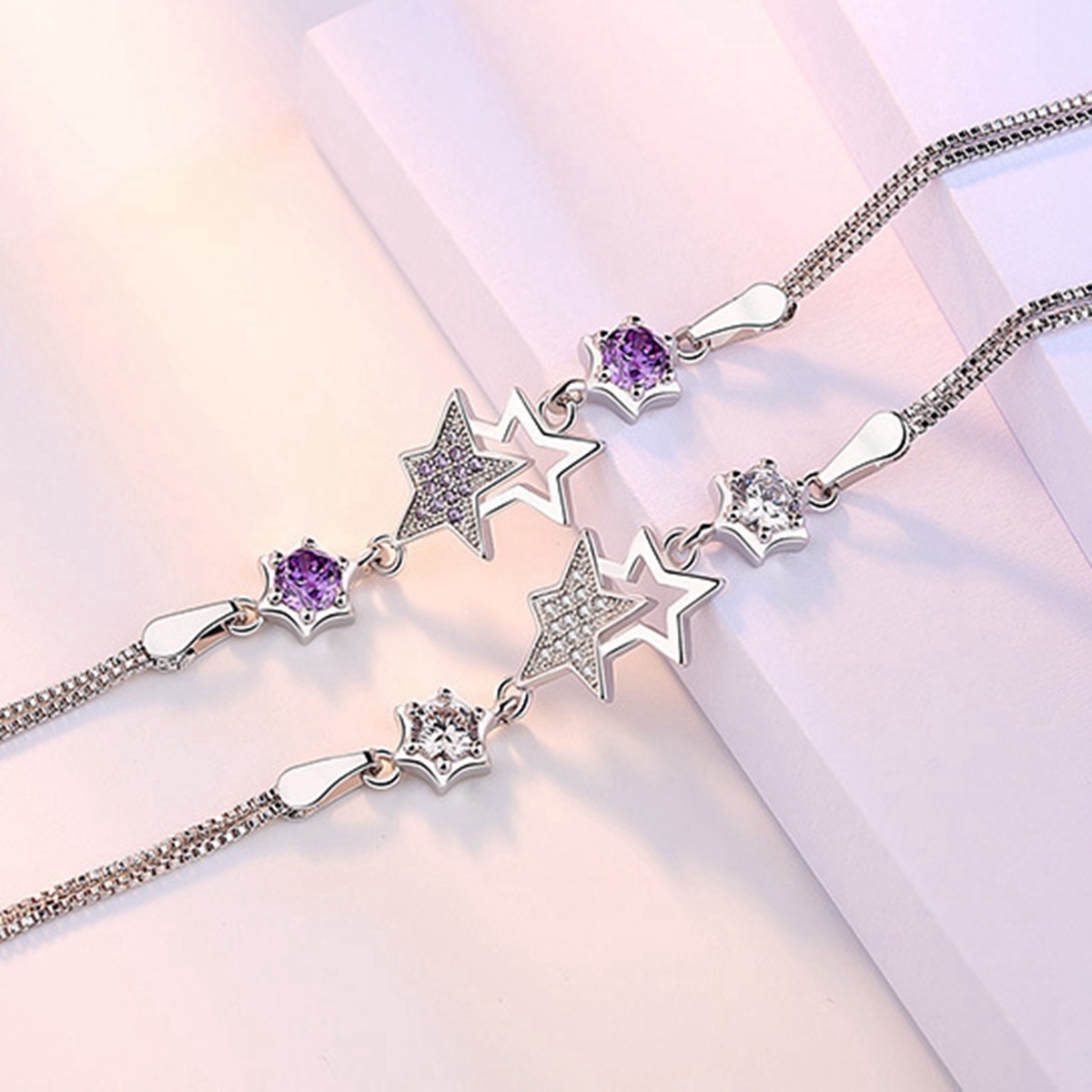 

Adjustable Women Infinity Link Bracelets Purple Clear Crystal CZ Rhinestone Anklet Bangle for Party Wedding Valentines Mother Day Gift