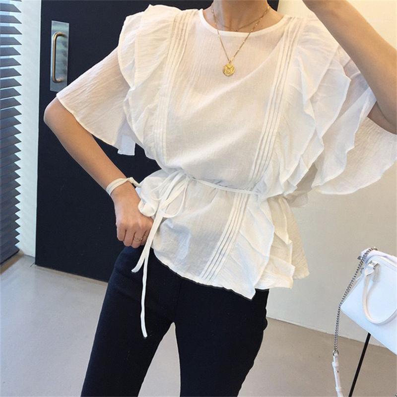 

Women's Blouses & Shirts HziriP 2022 French Ruffles Pure Color Summer Short Sleeves Gentle Women Tops Fashion Elegant All Match Casual, Yellow