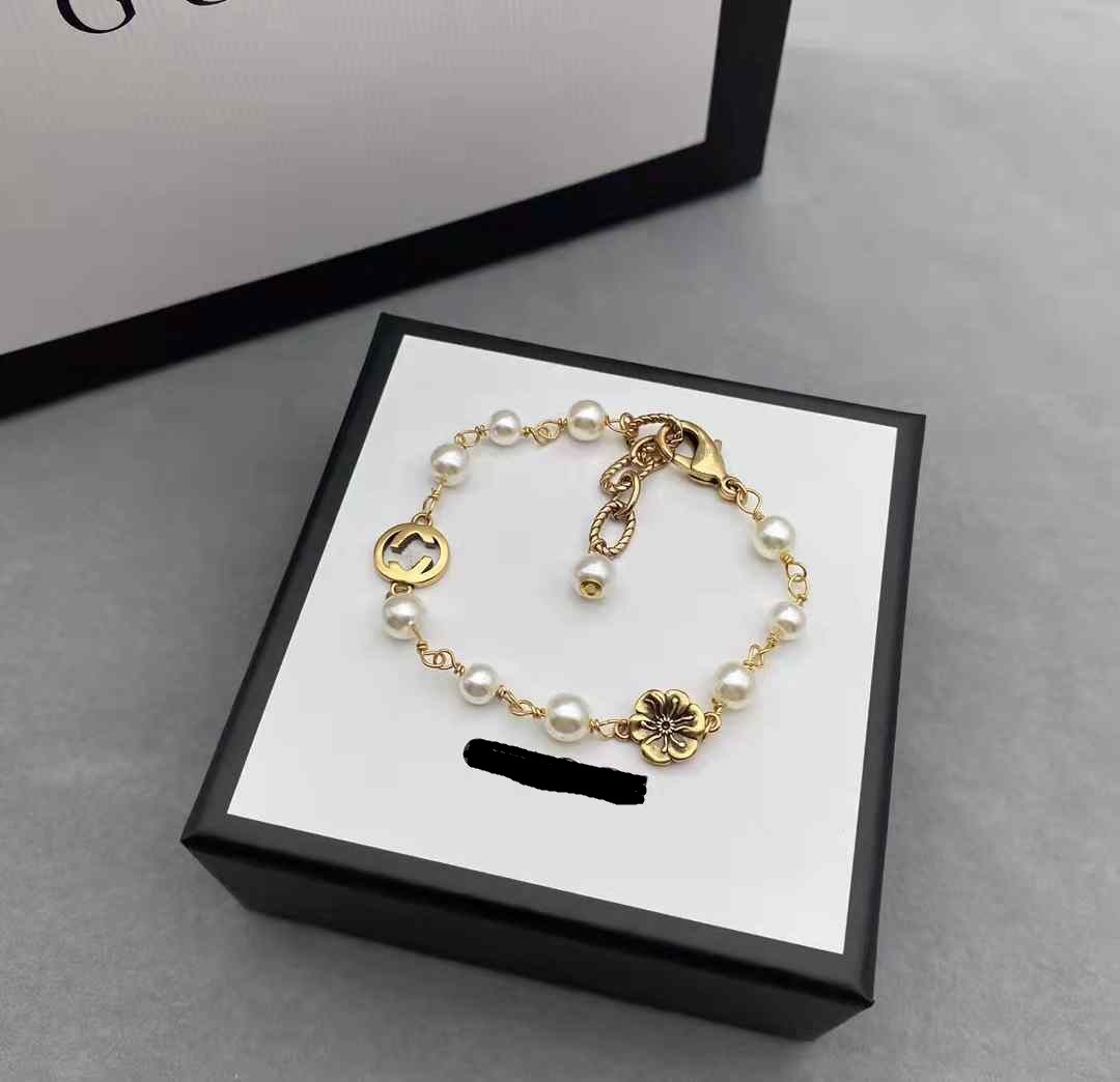

Designer Gold Women Chain Letter Pearl Bracelet Beautifully Wrapped Fashion Gift