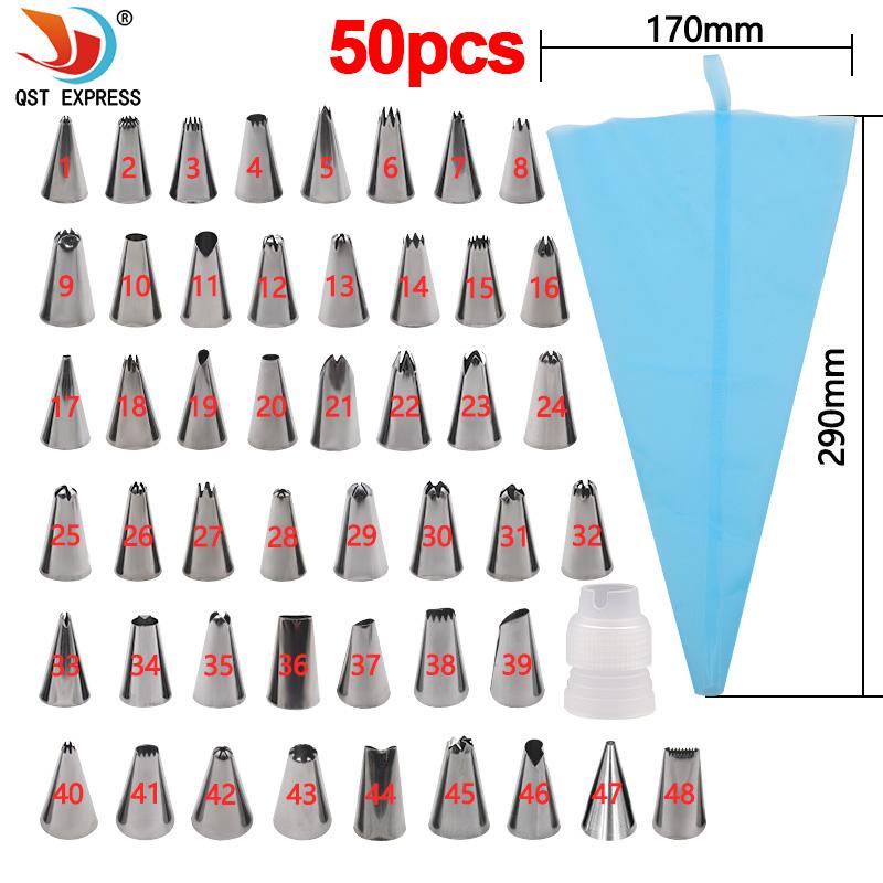 

Professional Hand Tool Sets 50pcs Silicone Pastry Bag DIY Kitchen Cake Frosting Pipe Decorating Reusable Nozzle SetProfessional