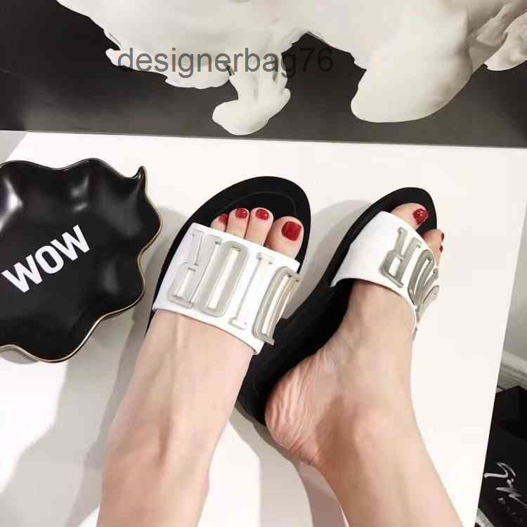 

designer slippers slides chrsitains sandals women slippers Letter Metal Button for Summer Show 2022 DAFU, Black green button