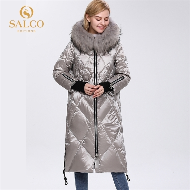 

SALCO The latest big-zipped pearl-cotton winter warm coat high-end real fur coat 201128, Pearl white