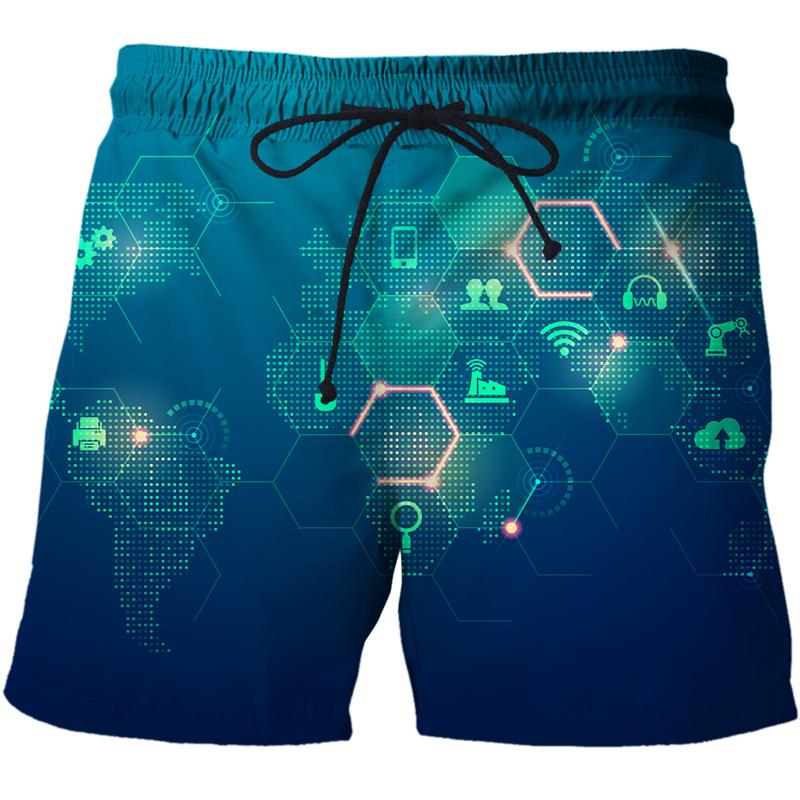 

Men's Shorts Mens Hipster AI Technology Data Illustration Printed Summer Quick Dry Beach Board Streetwear Boardshorts Beachshorts Men, White;black