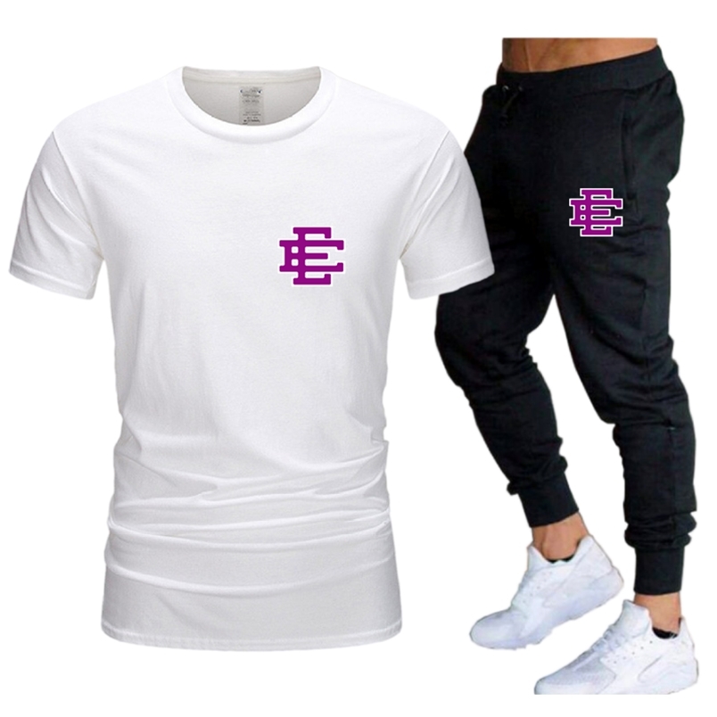 

Summer Men T Shirt Pants Men  sets Sportswear Brand Printing Casual Suits Fashion Gym Workout Short Sleeves Top Tees 220613, Purple